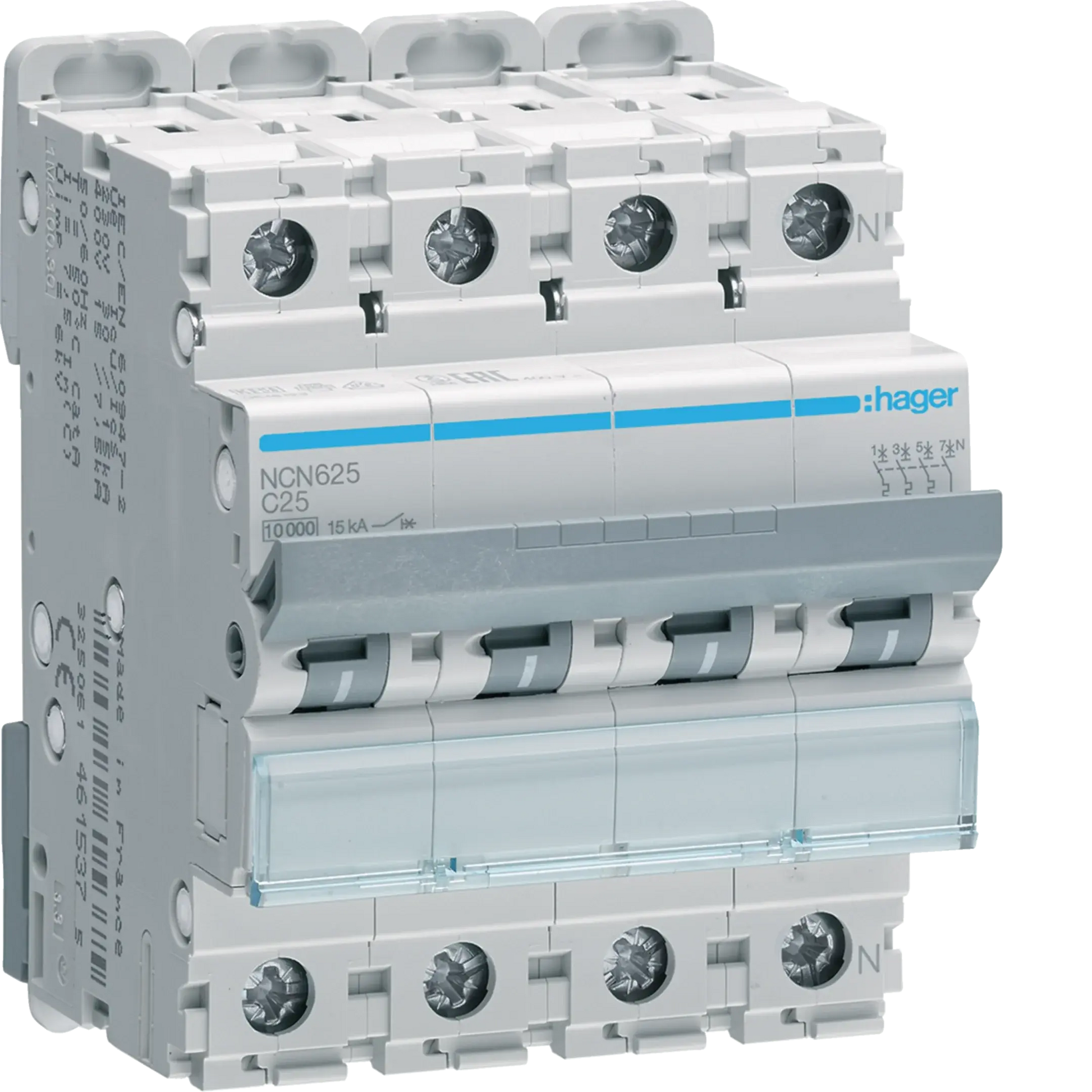 Leitungsschutzschalter 3P+N 10kA/15kA C-25A 4M | Hager