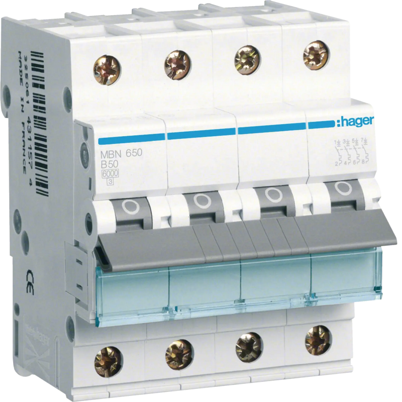 Leitungsschutzschalter 3P+N 6kA B-Charakteristik 50A 4 Module | Hager