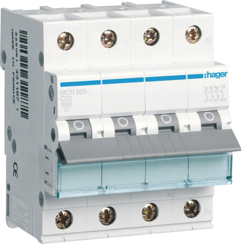 Leitungsschutzschalter 3P+N 6kA C-Charakteristik 3A 4 Module | Hager