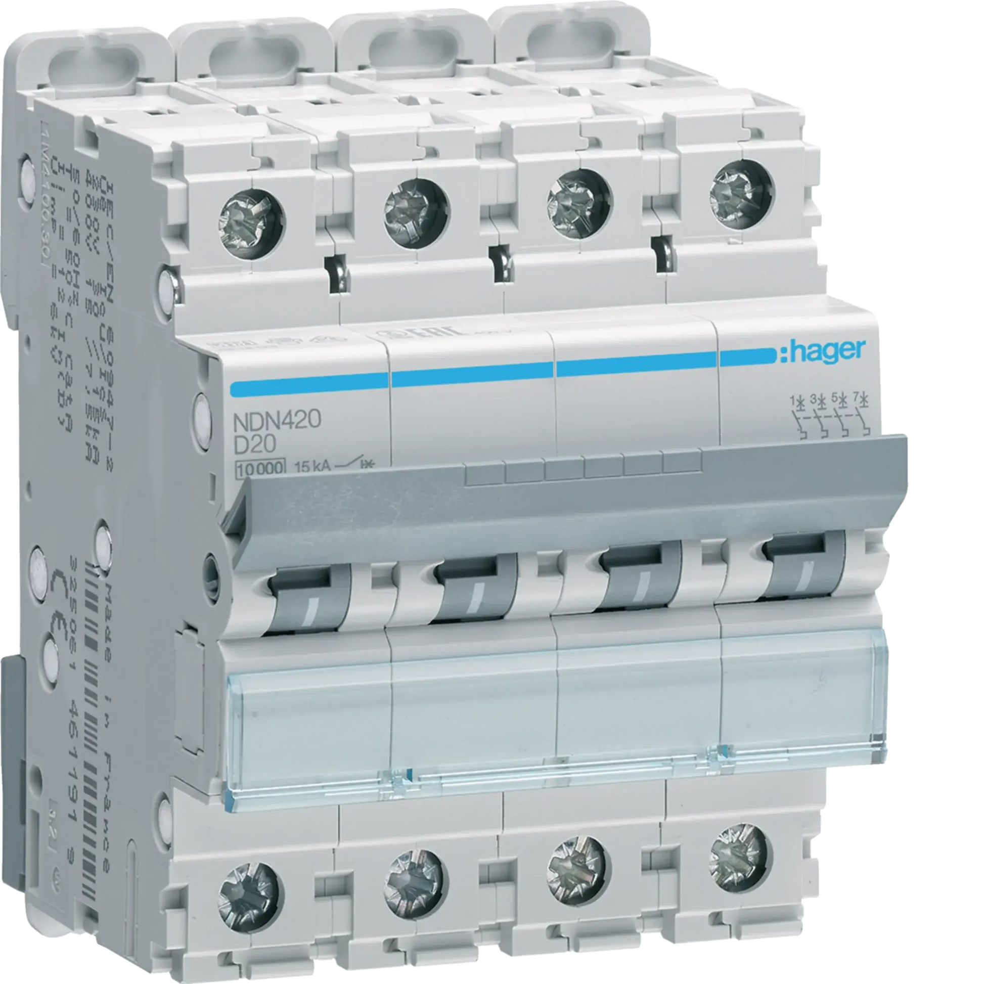 Leitungsschutzschalter 4 polig 10kA/15kA D-20A 4M | Hager