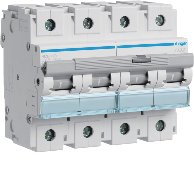 Leitungsschutzschalter 4 polig 15kA D-Charakteristik 125A 6 Module | Hager
