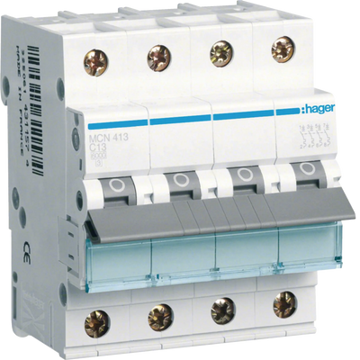 Leitungsschutzschalter 4 polig 6KA C-Charakteristik 13A 4 Module | Hager