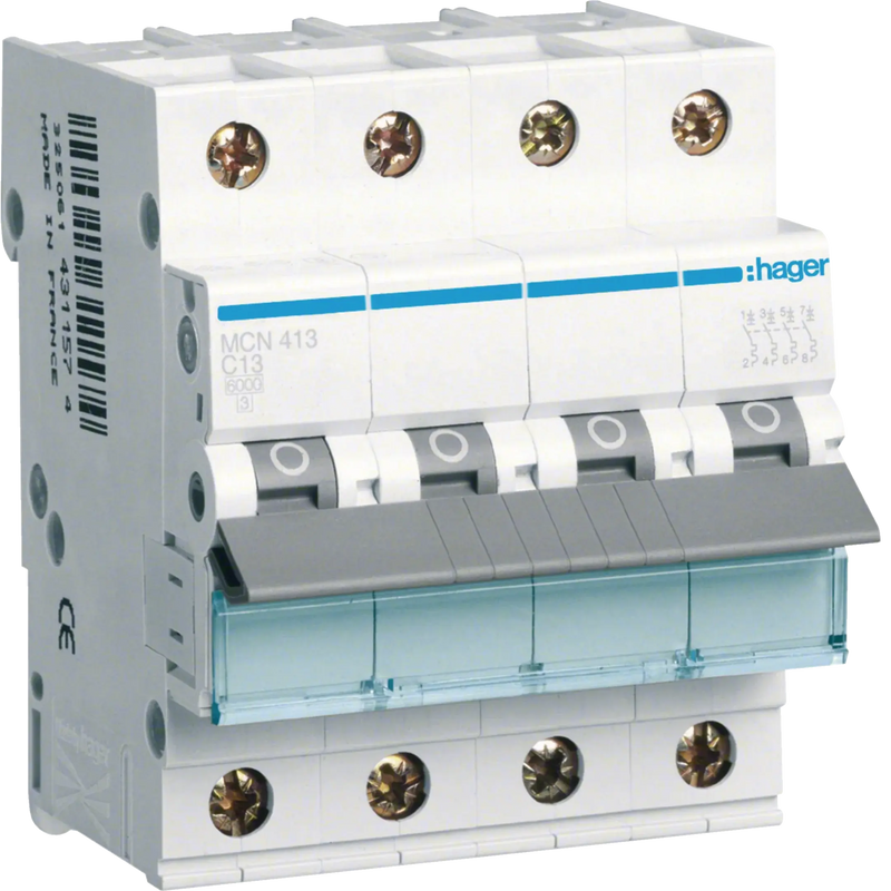 Leitungsschutzschalter 4 polig 6KA C-Charakteristik 13A 4 Module | Hager