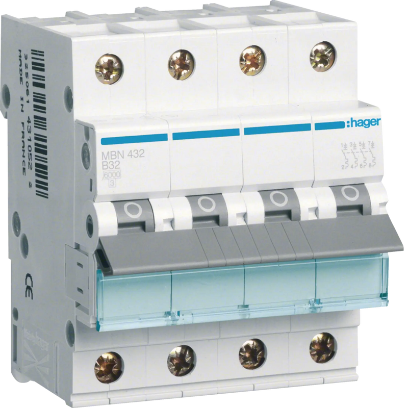 Leitungsschutzschalter 4 polig 6kA B-Charakteristik 32A 4 Module | Hager