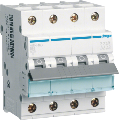 Leitungsschutzschalter 4 polig 6kA B-Charakteristik 63A 4 Module | Hager
