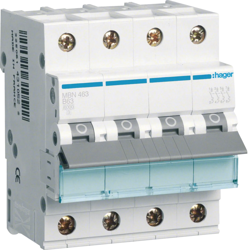 Leitungsschutzschalter 4 polig 6kA B-Charakteristik 63A 4 Module | Hager