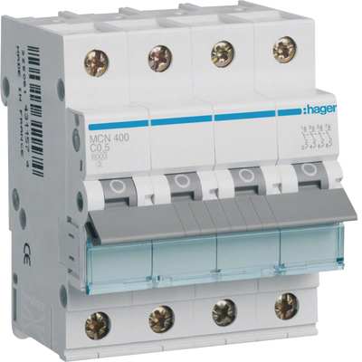 Leitungsschutzschalter 4 polig 6kA C-Charakteristik 0.5A 4 Module | Hager