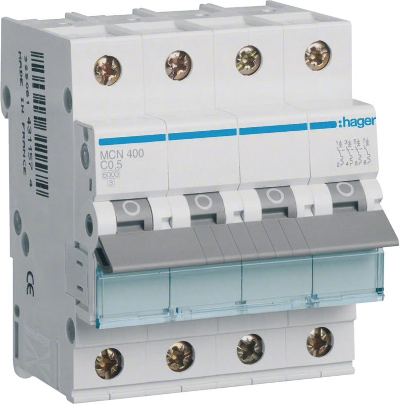 Leitungsschutzschalter 4 polig 6kA C-Charakteristik 0.5A 4 Module | Hager