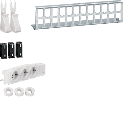 Multimedia Kit,mit 3xSteckdose,Patch-Panel RJ45, Geräte- u. Kabelhalter | Hager