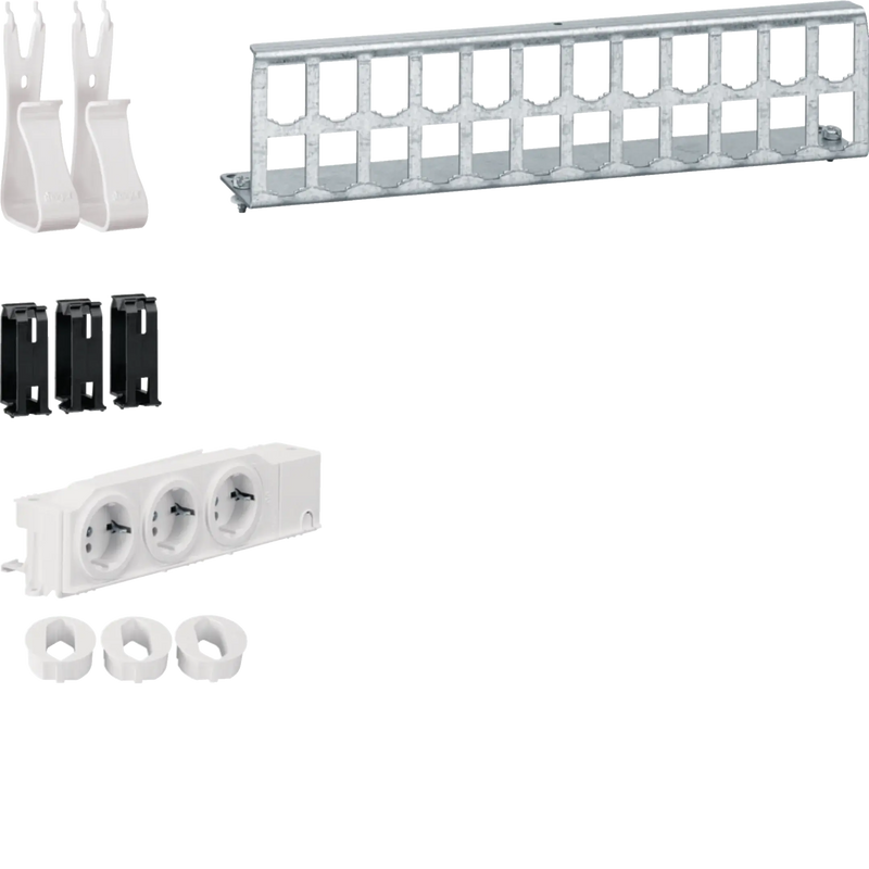 Multimedia Kit,mit 3xSteckdose,Patch-Panel RJ45, Geräte- u. Kabelhalter | Hager
