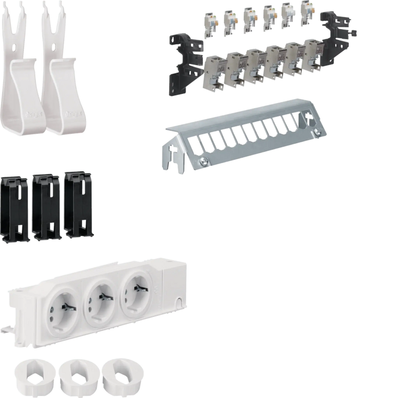 Multimedia Kit,univers,m.3xSteckdose,12xPatchPanel m.6xRJ45,Geräte-u.Kabelhalter | Hager