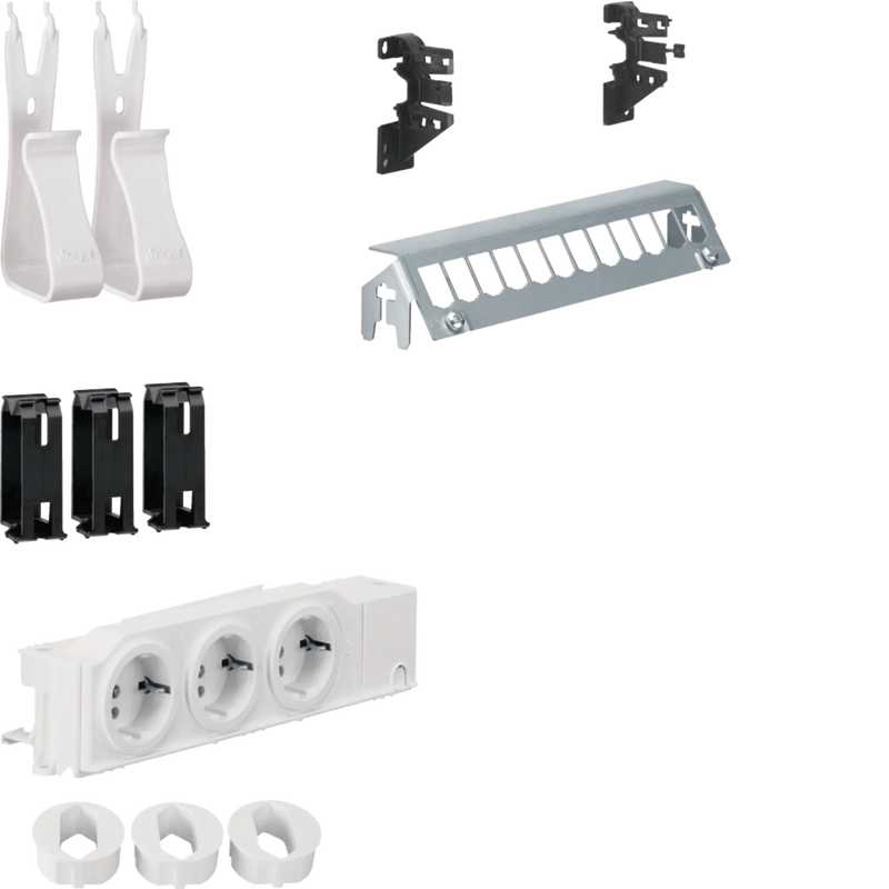 Multimedia Kit,univers,m.3xSteckdose,12xPatchPanel ohneRJ45,Geräte-u.Kabelhalter | Hager