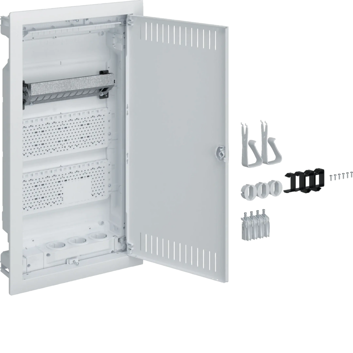 Multimedia, volta, HWV, 3-reihig, mit geschlitzter Stahlblechtür, mit Zubehör | Hager