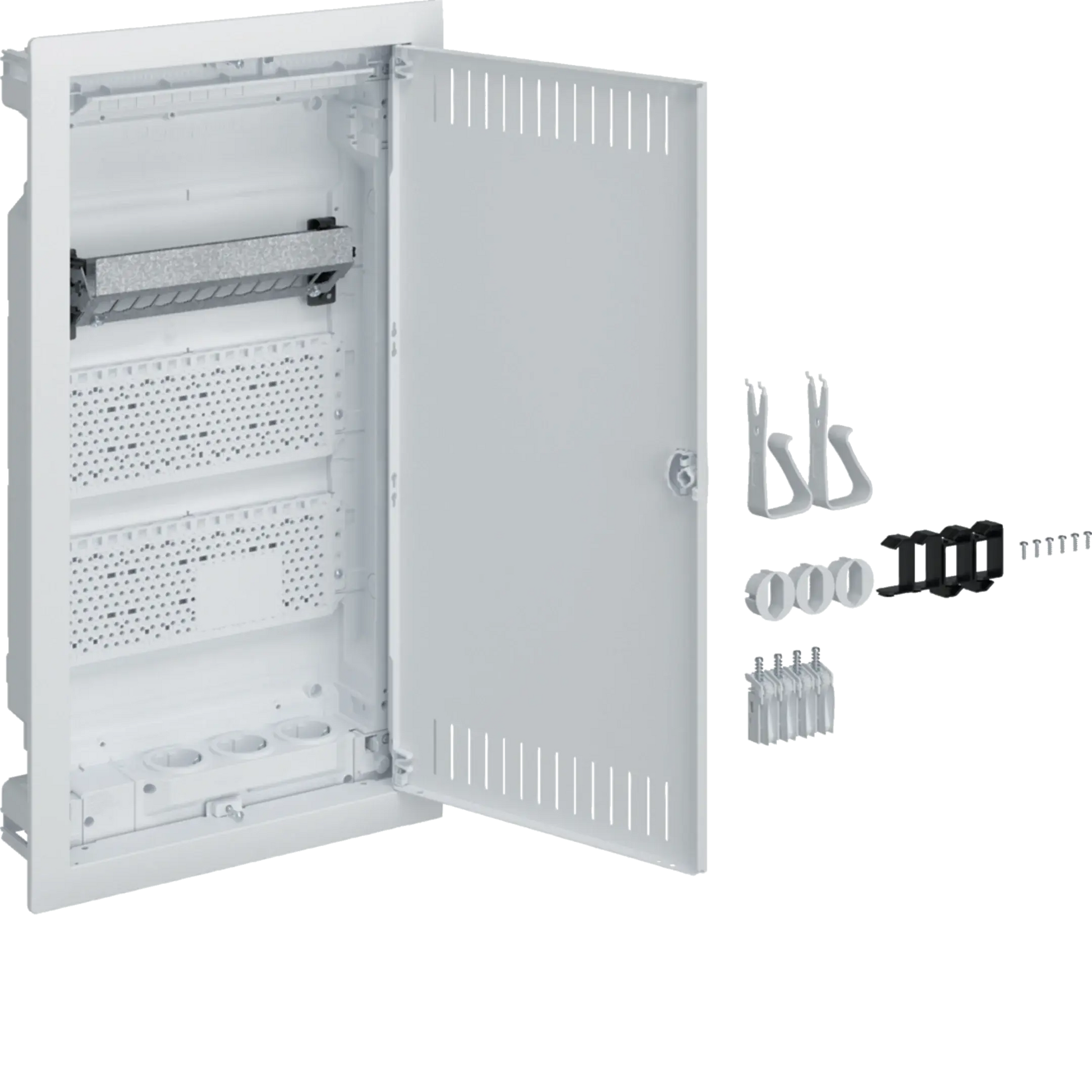 Multimedia, volta, HWV, 3-reihig, mit geschlitzter Stahlblechtür, mit Zubehör | Hager