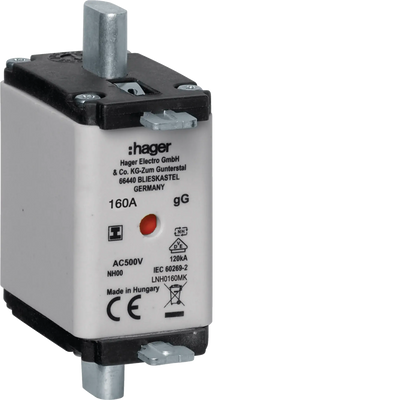 NH-Sicherungseinsatz NH00 gG 500V 160A Kombi-Melder mit isolierter Grifflasche | Hager