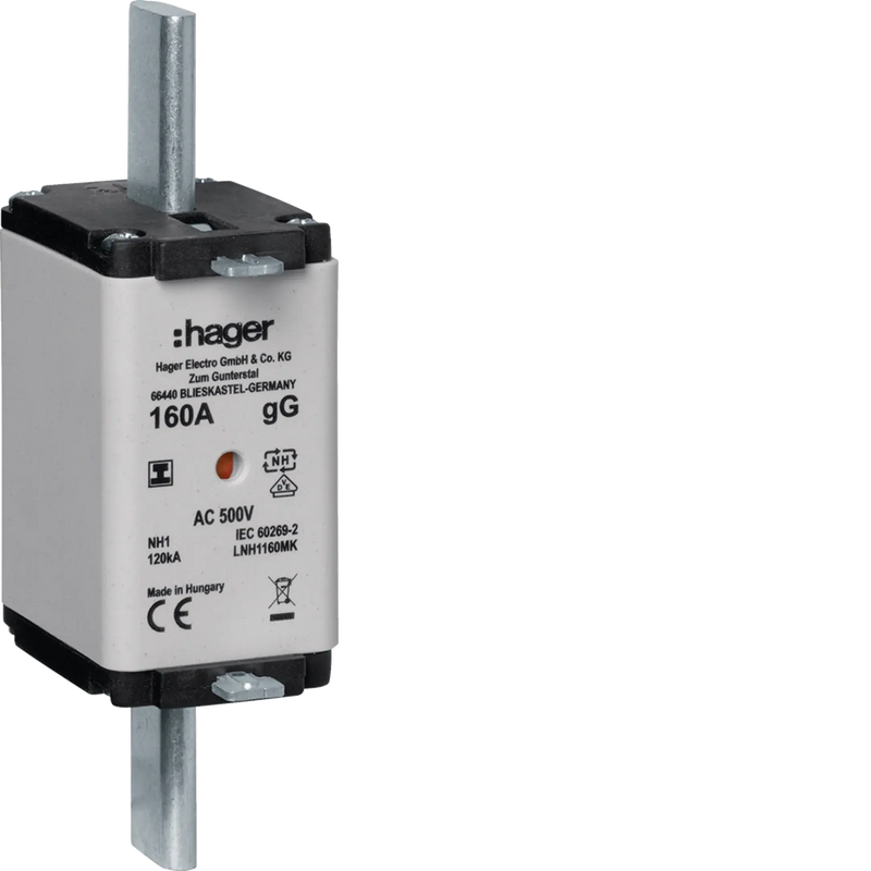 NH-Sicherungseinsatz NH1 gG 500V 160A Kombi-Melder mit isolierter Grifflasche | Hager