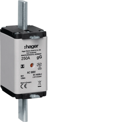 NH-Sicherungseinsatz NH1 gG 500V 250A  Kombi-Melder mit isolierter Grifflasche | Hager