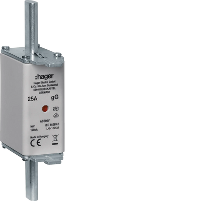 NH-Sicherungseinsatz NH1C gG AC500V 25A Kombi-Melder mit Metall-Grifflasche | Hager