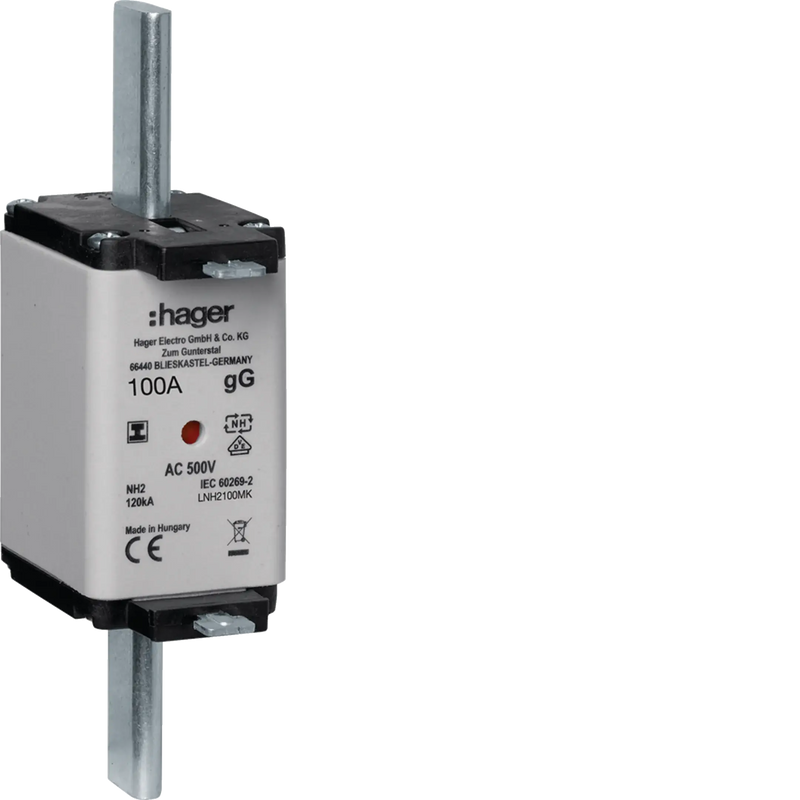 NH-Sicherungseinsatz NH2C gG 500V 100A Kombi-Melder mit isolierter Grifflasche | Hager