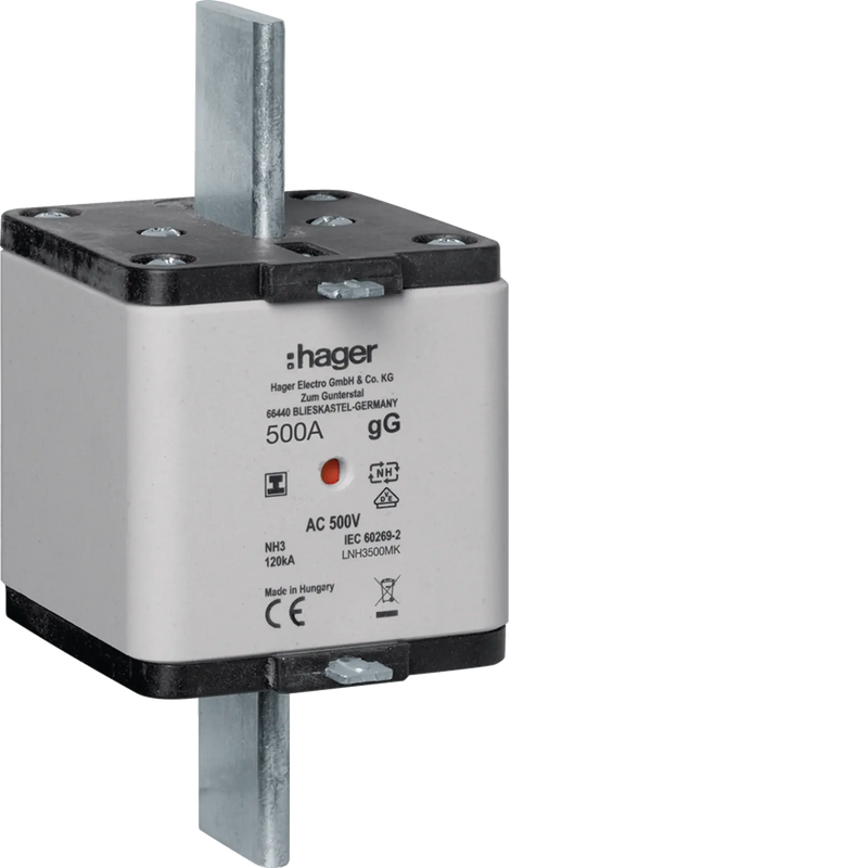 NH-Sicherungseinsatz NH3 gG 500V 500A Kombi-Melder mit isolierter Grifflasche | Hager
