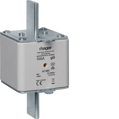 NH-Sicherungseinsatz NH3 gG AC500V 500A Kombi-Melder mit Metall-Grifflasche | Hager