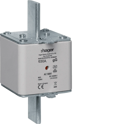 NH-Sicherungseinsatz NH3 gG AC500V 630A Kombi-Melder mit Metall-Grifflasche | Hager