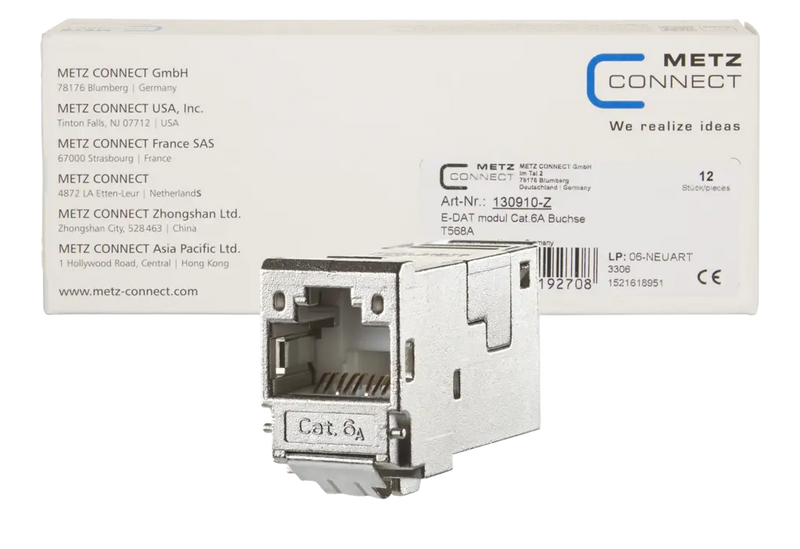 Original 12er Pack: METZ CONNECT E-DAT Modul Cat.6A 8(8) RJ45 Buchse | Ismailkar
