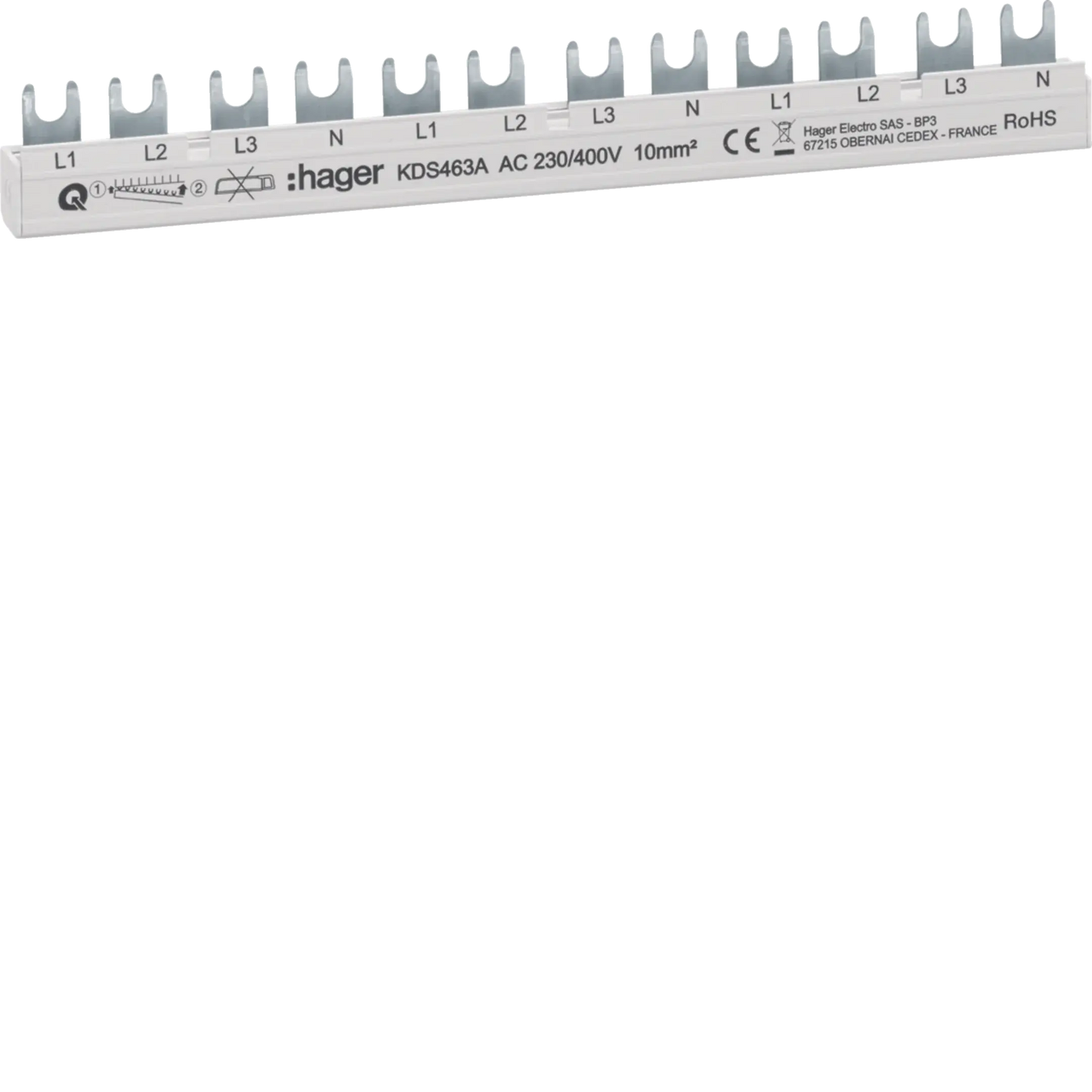 Phasenschiene 12 Module 63A L1L2L3N-L1L2L3N-L1L2L3N QuickBusbar | Hager