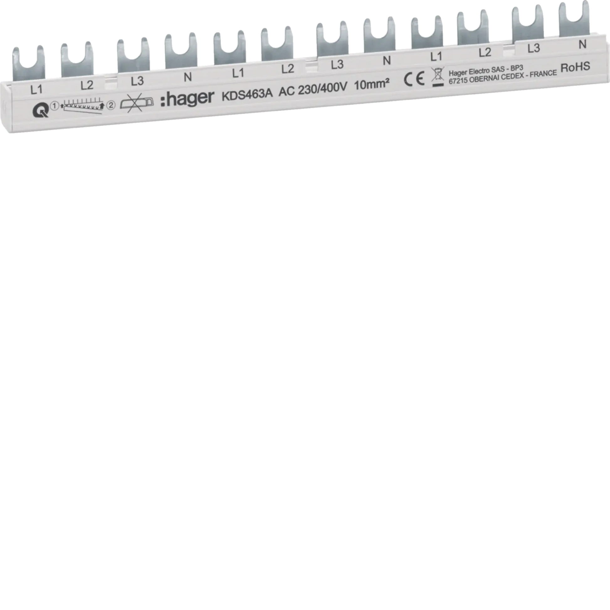 Phasenschiene 12 Module 63A L1L2L3N-L1L2L3N-L1L2L3N QuickBusbar | Hager