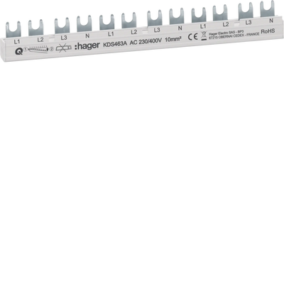 Phasenschiene 12 Module 63A L1L2L3N-L1L2L3N-L1L2L3N QuickBusbar | Hager