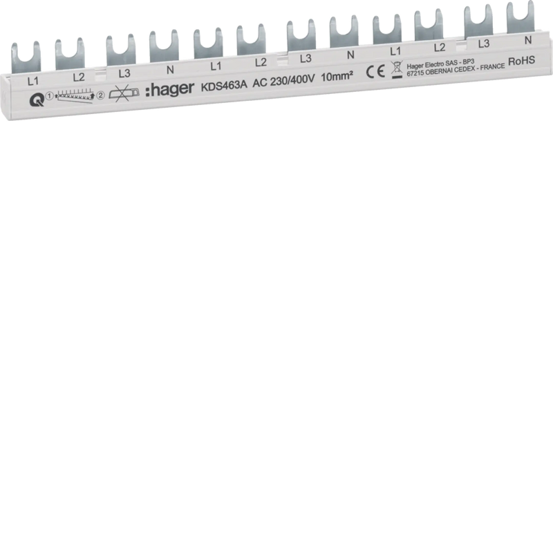 Phasenschiene 12 Module 63A L1L2L3N-L1L2L3N-L1L2L3N QuickBusbar | Hager