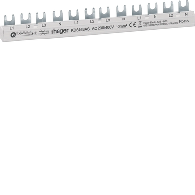 Phasenschiene 12 Module 63A L1L2L3N-L1L2L3N-L1N-L2N QuickBusbar | Hager