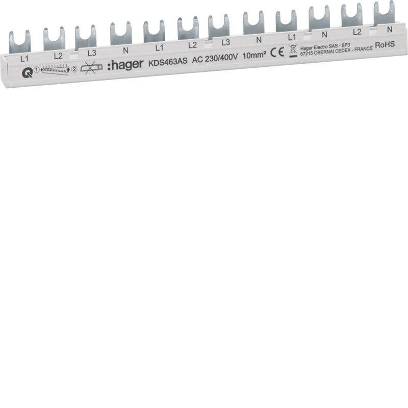 Phasenschiene 12 Module 63A L1L2L3N-L1L2L3N-L1N-L2N QuickBusbar | Hager