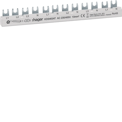 Phasenschiene 12 Module 63A L1L2L3N-L1N-L2N-L3N-L1N QuickBusbar | Hager