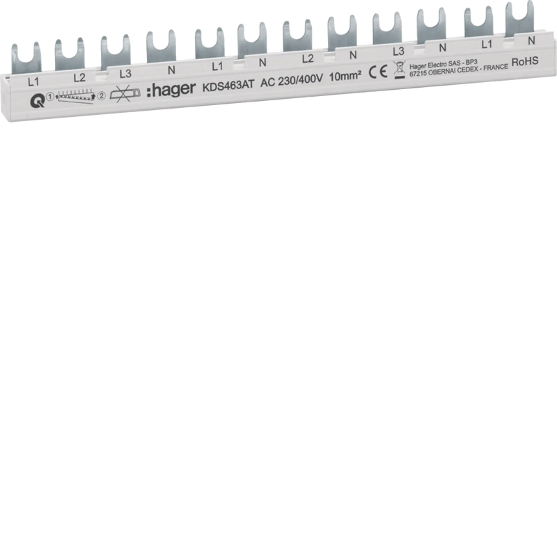 Phasenschiene 12 Module 63A L1L2L3N-L1N-L2N-L3N-L1N QuickBusbar | Hager