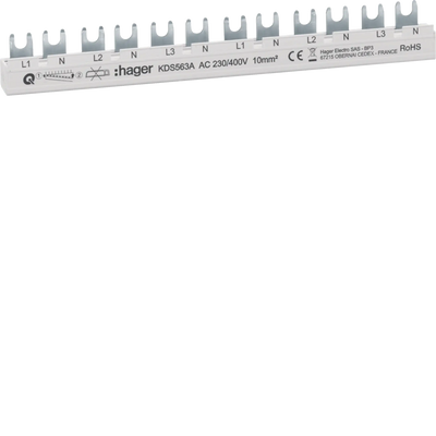 Phasenschiene 12 Module 63A L1N-L2N-L3N-L1N-L2N-L3N QuickBusbar | Hager