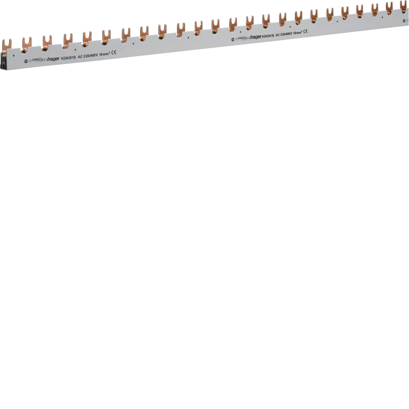 Phasenschiene 3 polig mit Hilfsschalter, Gabelanschluss 16mm² 80A 39 Module | Hager