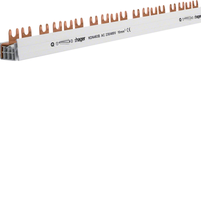 Phasenschiene 4 polig mit Gabelanschluss 10mm² 63A 57 Module | Hager