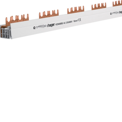 Phasenschiene 4 polig mit Gabelanschluss 16mm² 80A 56 Module | Hager