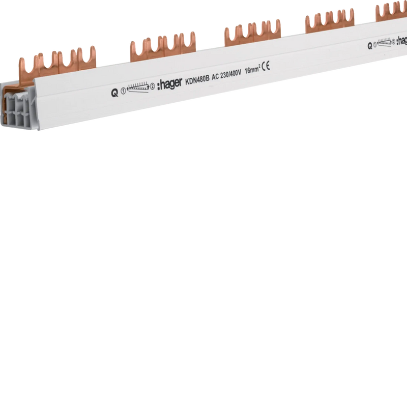 Phasenschiene 4 polig mit Gabelanschluss 16mm² 80A 56 Module | Hager