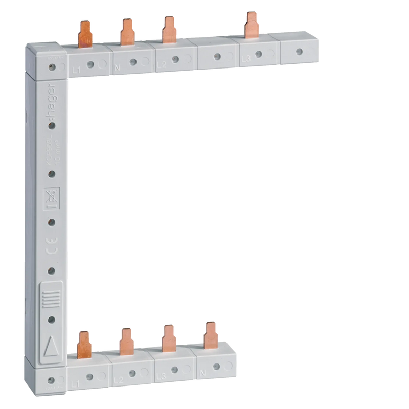 Phasenschiene senkrecht 63A links L1N-L2N-L3N zu L1L2L3N 125mm 2-reihig | Hager
