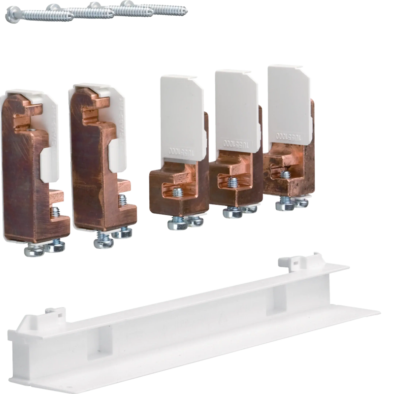 Sammelschienenverbinder, univ.Z, Feld/Feld, ungl. Niveau, 5-p, CU 12x5mm, 250A | Hager