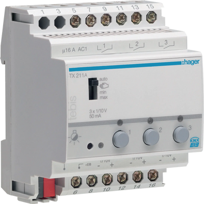 Schalt-/Dimmaktor  3-fach KNX, 1-10V | Hager