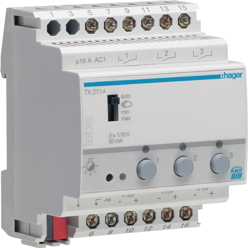 Schalt-/Dimmaktor  3-fach KNX, 1-10V | Hager
