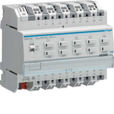 Schalt-/Jalousieaktor 10/5-fach KNX easy, 16A, C-Last | Hager