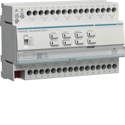 Schalt-/Jalousieaktor 16/8fach KNX Secure, 16A, C-Last | Hager
