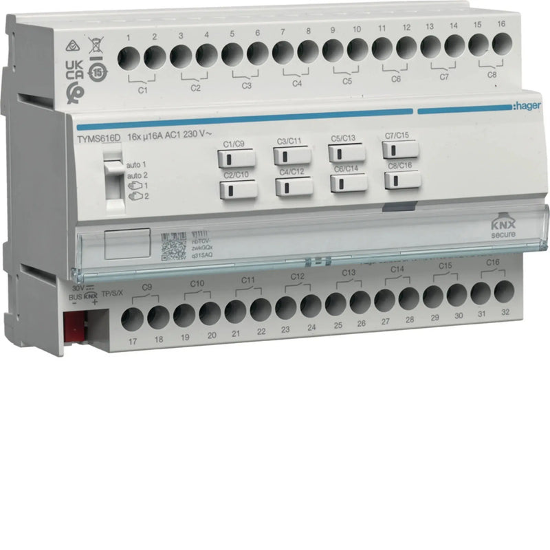 Schalt-/Jalousieaktor 16/8fach KNX Secure, 16A, C-Last | Hager