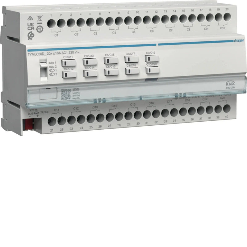 Schalt-/Jalousieaktor 20/10fach KNX Secure, 16A, C-Last | Hager