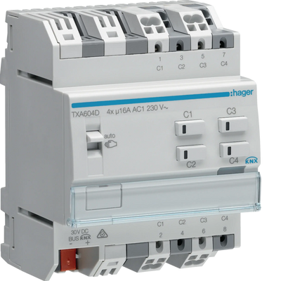 Schalt-/Jalousieaktor 4/2-fach KNX easy, 16A, C-Last | Hager