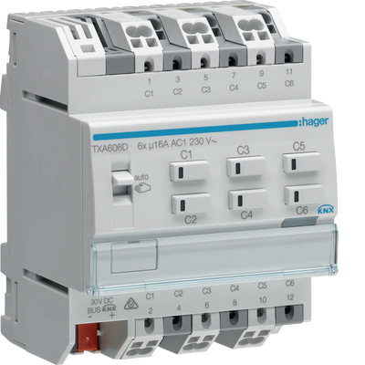 Schalt-/Jalousieaktor 6/3-fach KNX easy, 16A, C-Last | Hager